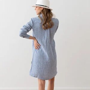 VILA Blue Striped Linen Mini Shirt Dress